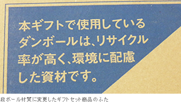 段ボール材質に変更したギフトセット商品のふた